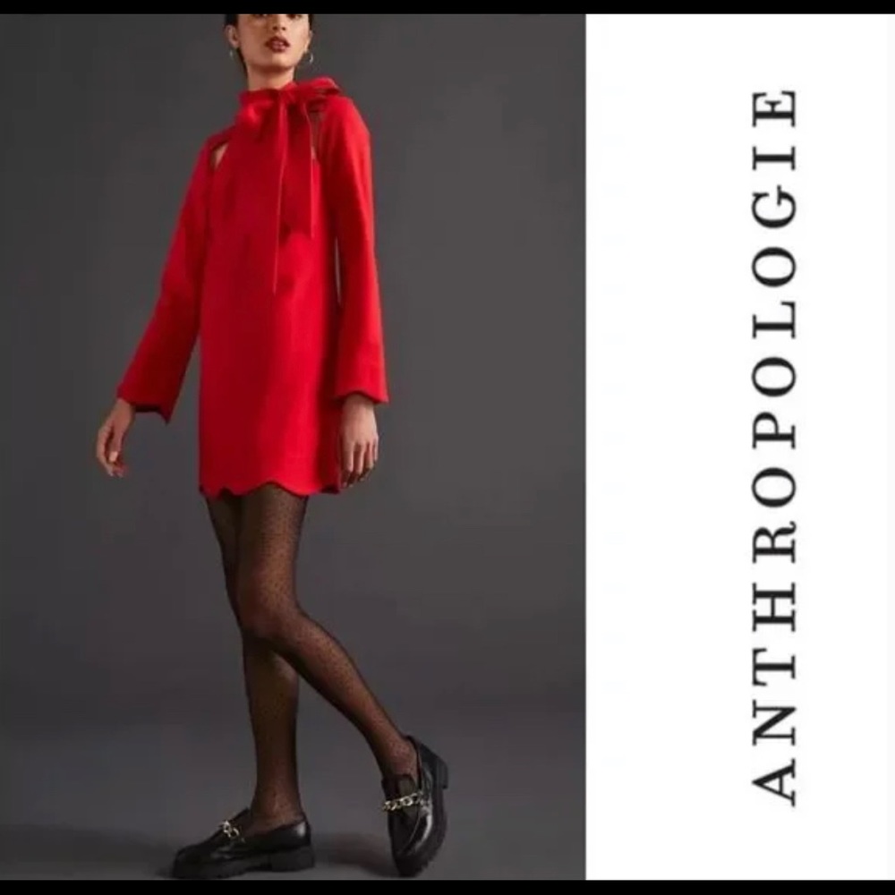 Anthropologie Maeve Red Neck Tie Shift Mini Dress
